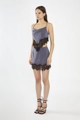 Charcoal-Grey Black Lace-Trim Mini-Skirt