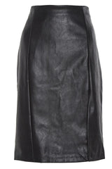 Black-Pu High-Waisted Midi-Skirt