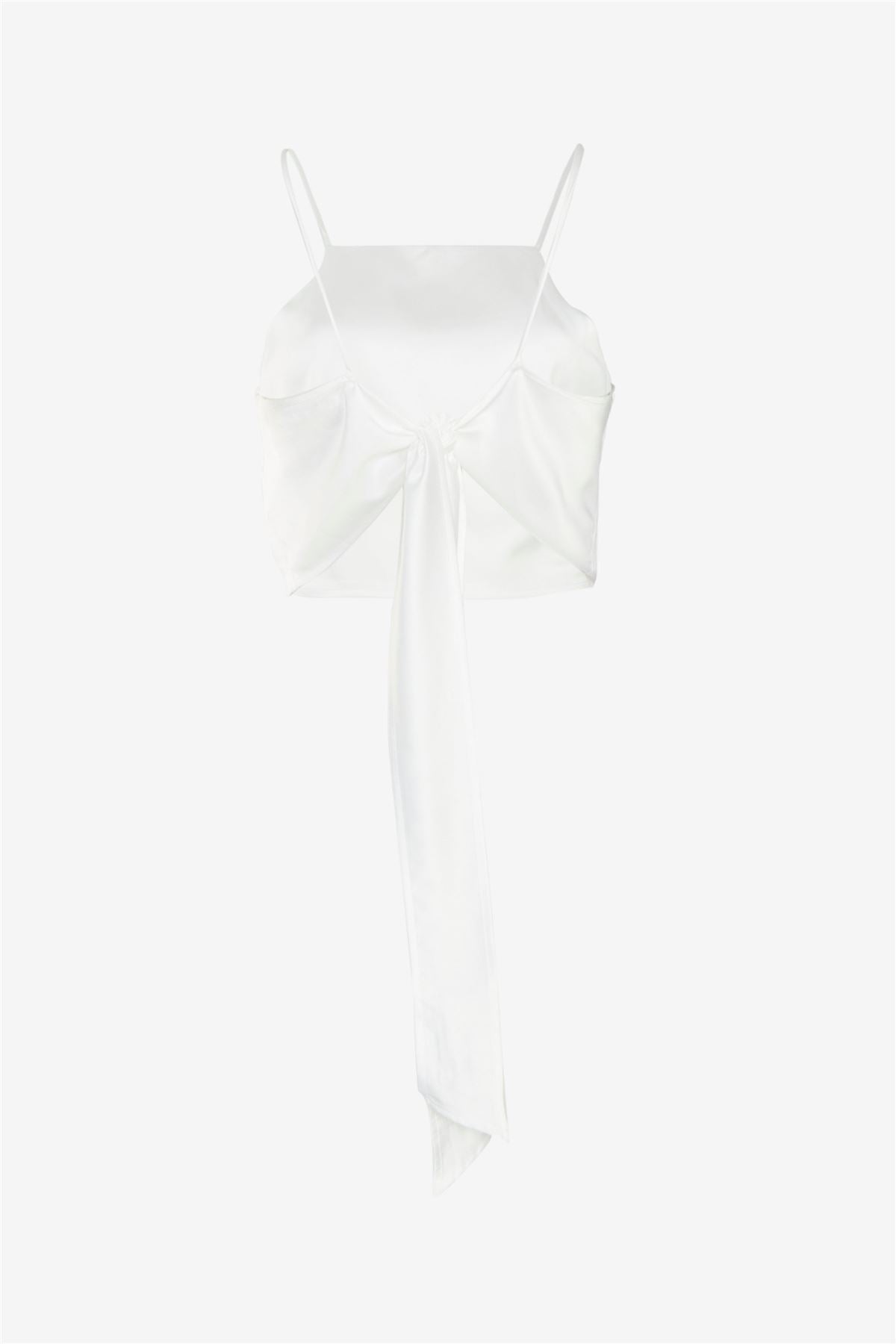 White-Satin Tie-Back Crop-Top