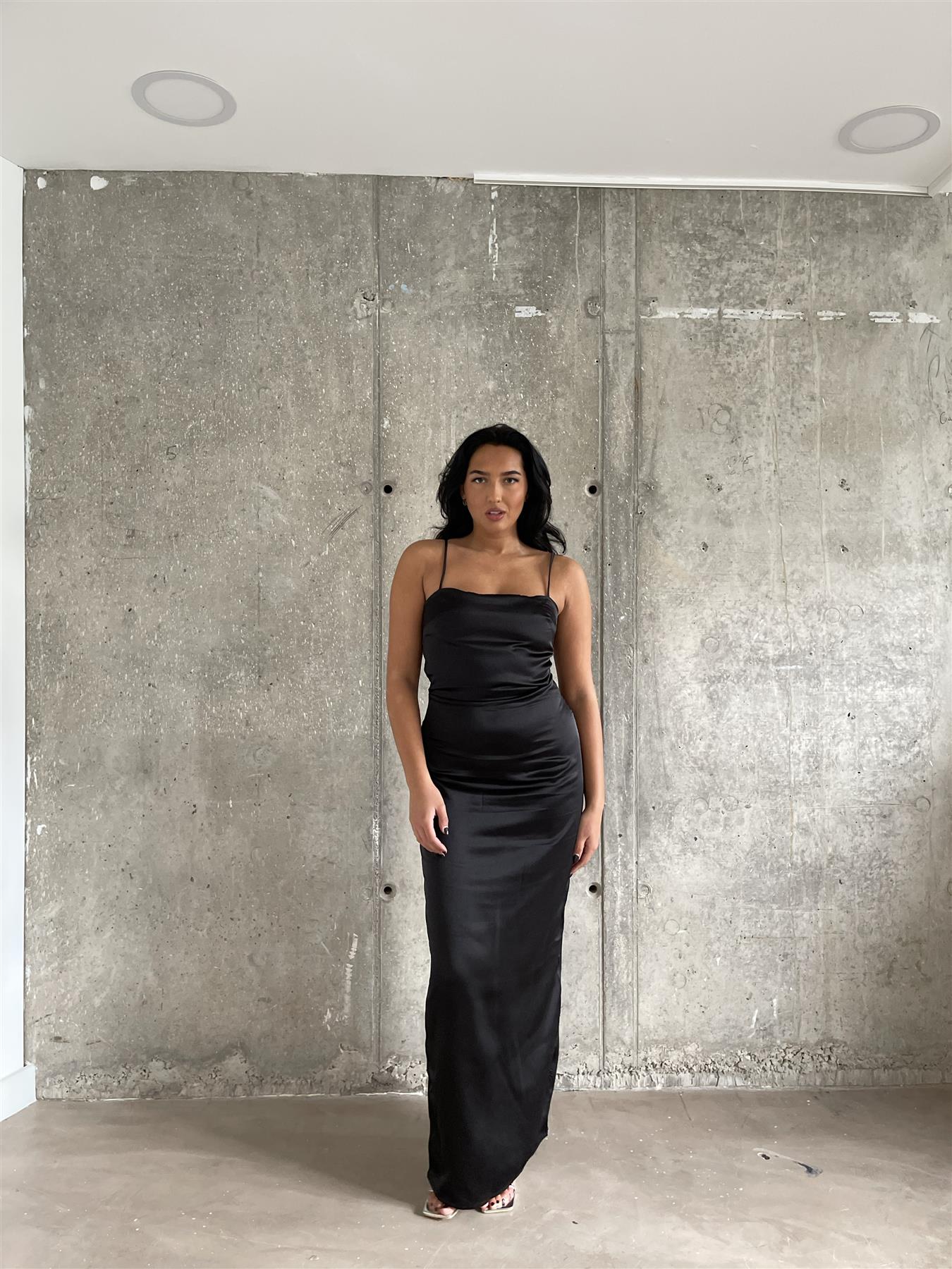 Black  Satin Maxi-Dress