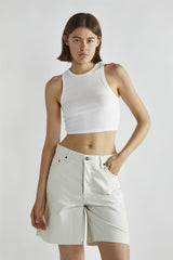 Bleach-White Denim Cut-Off Long Shorts