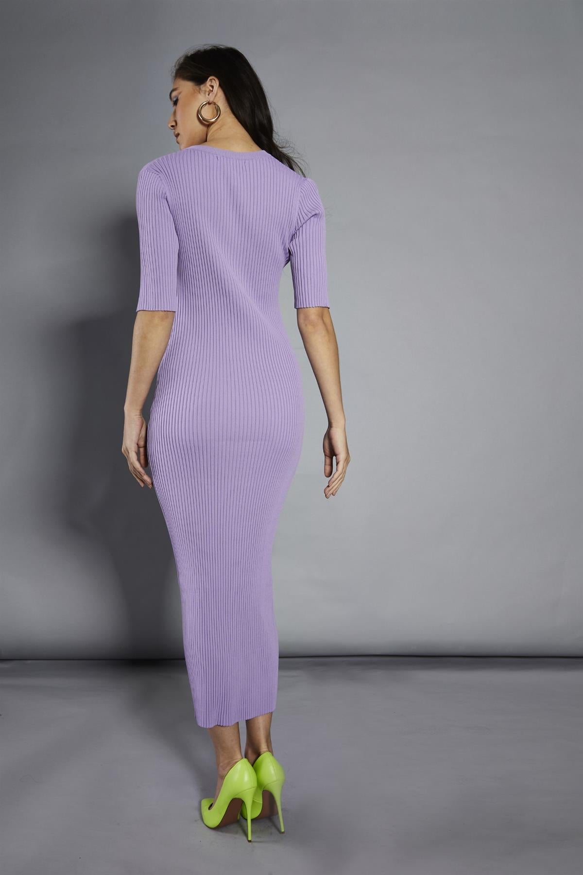 Lavender Rib-Knit Maxi-Dress