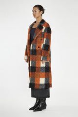 Orange Multi-Check Double-Breasted Coat