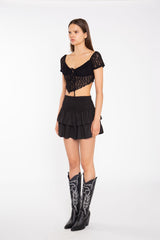 Black Lace Milkmaid Hanky hem-Top