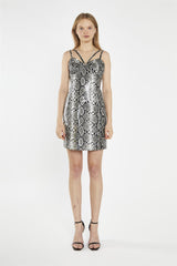 Snake-Pu Diamante-Strap Mini-Dress