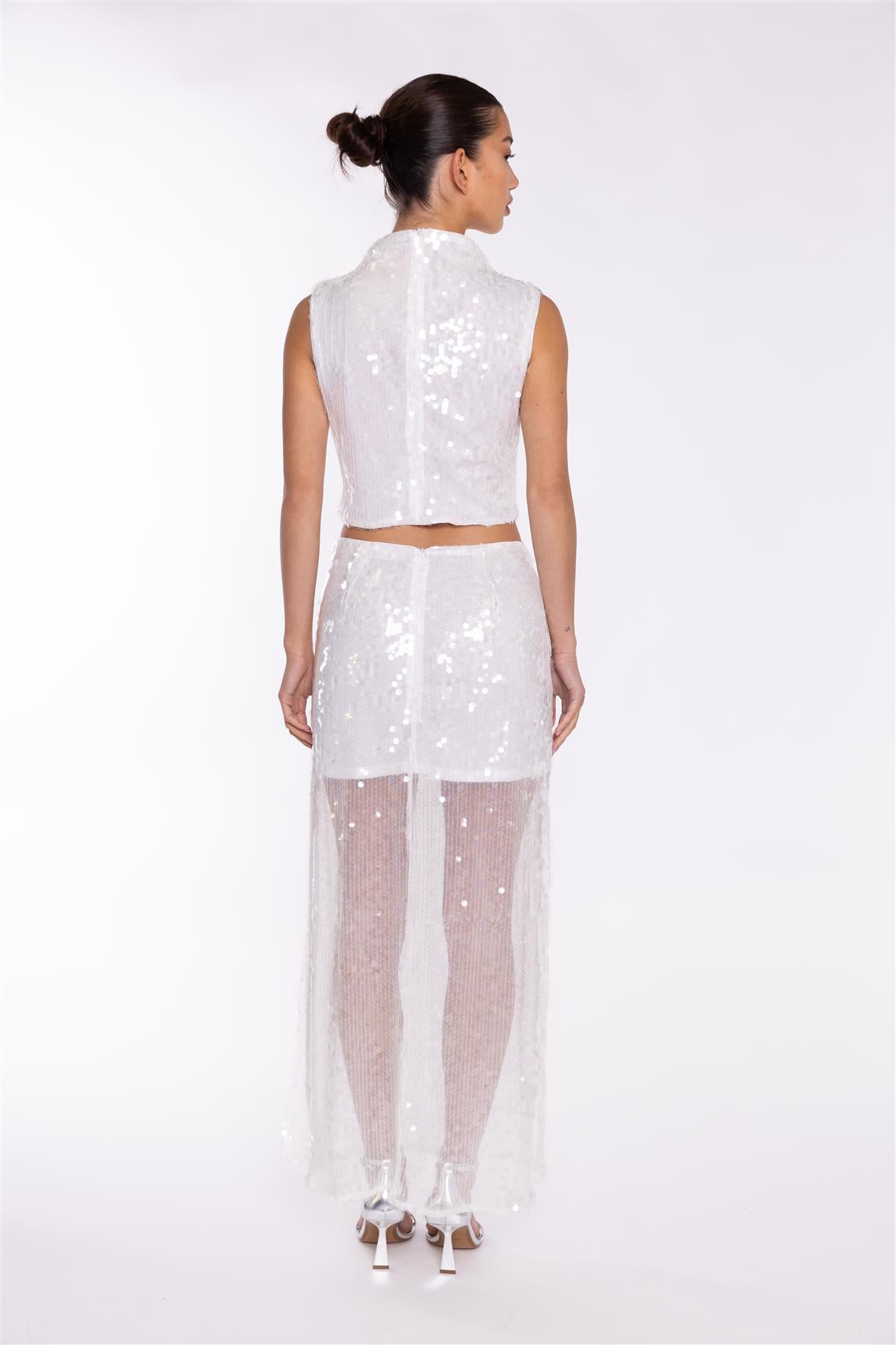 Transparent-Sequin Side-Split Midaxi-Skirt