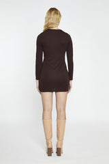 Dark Brown Deep V-neck Mini-Dress