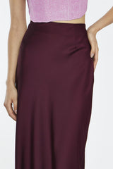 Deep-Burgundy Sateen Side-Split Maxi-Skirt