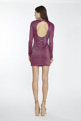 Red-Plum Glitter Open-Back Mini-Dress