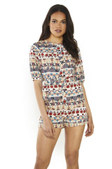 Brown Multi-Tribal Belted Playsuit