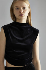 Black-Velvet Ruched Crop-Top