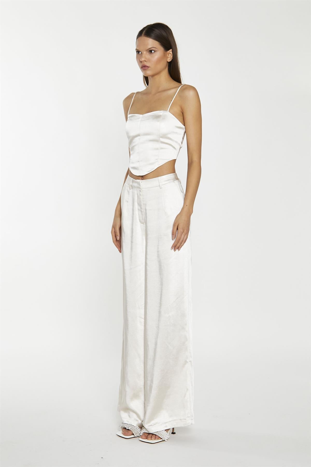 Champagne Satin Wide Leg Trousers