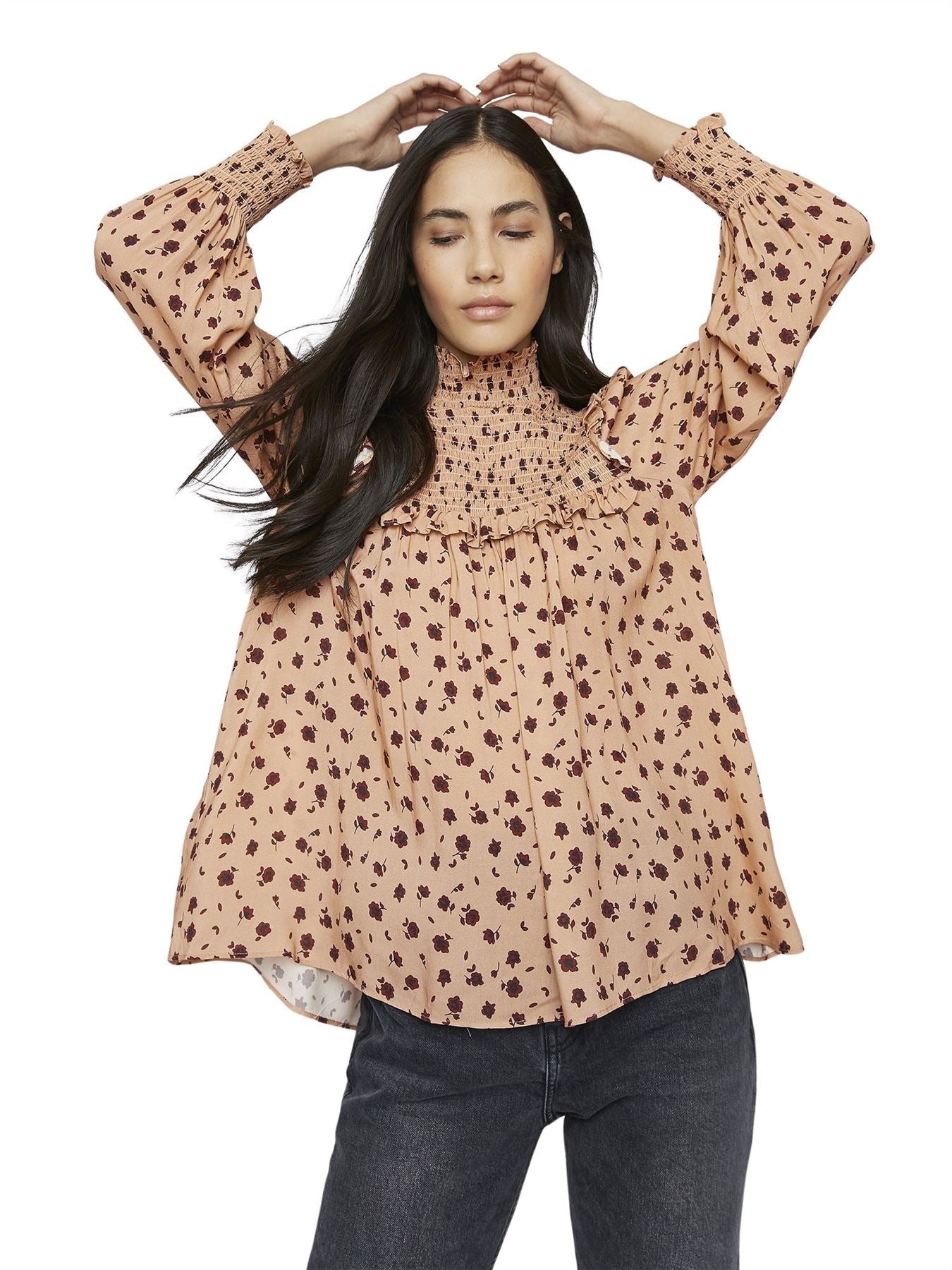 Peach Spotted Long Sleeve Blouse