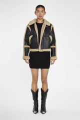 Black-Beige Faux-Fur Trim Jacket