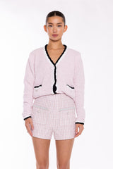 Pink-White Tweed Mini Shorts