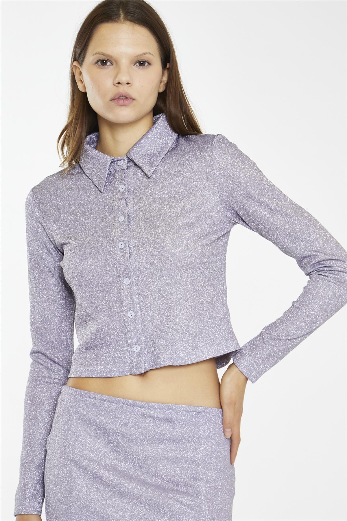 Lilac-Glitter Skinny-Fit Shirt