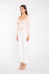 Nude Peach Long-Sleeve Bust Seam Top