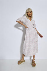 Pink Mini Vintage-Rose Midi Wrap-Dress