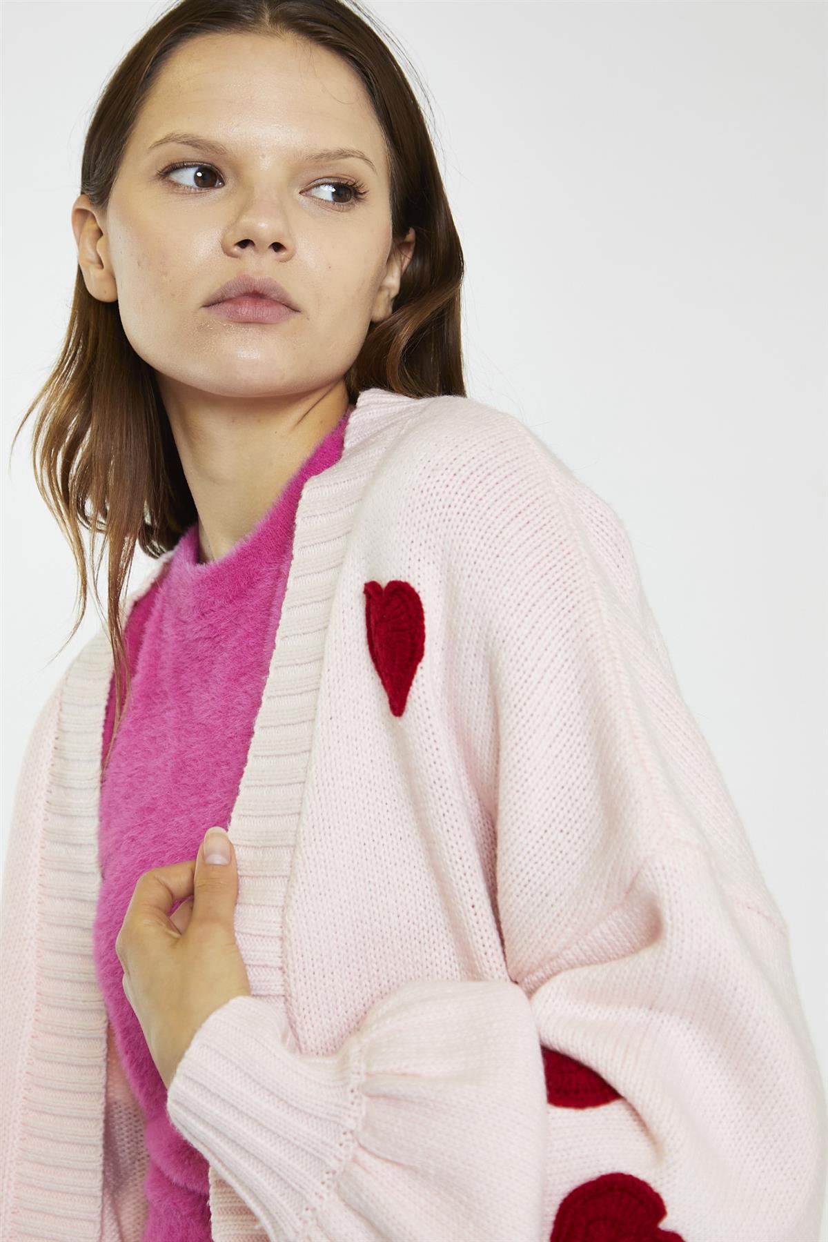 Pink-Red Heart Crochet Cardigan