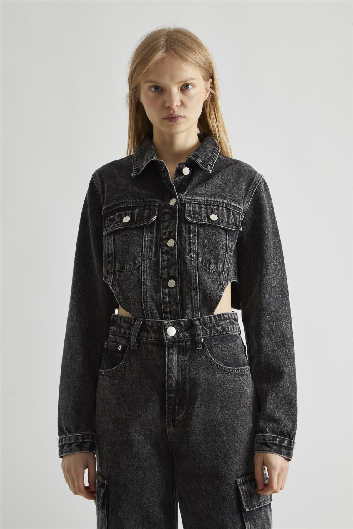 Black Stonewash-Denim Bodysuit