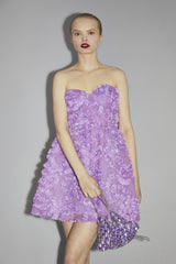 Lilac-Orchid 3D Applique Bandeau Mini-Dress