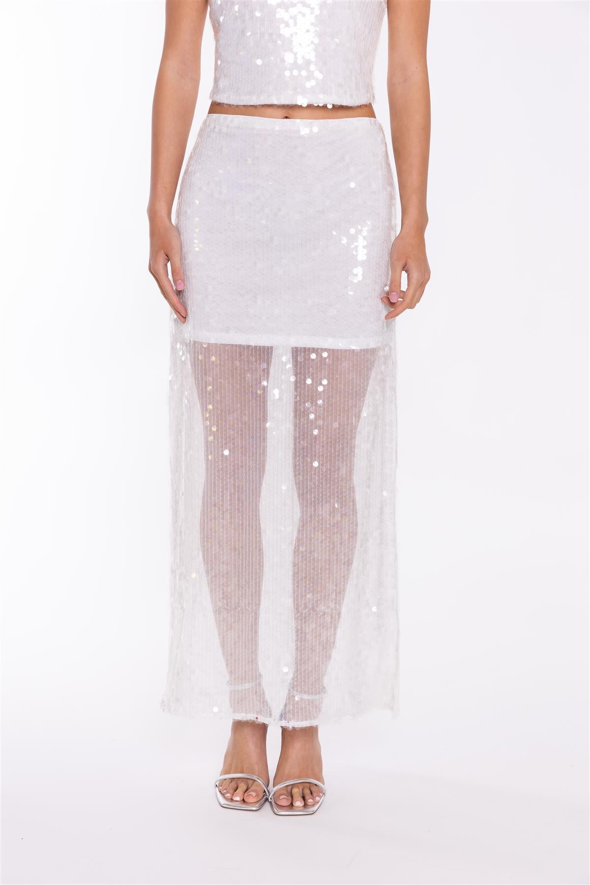 Transparent-Sequin Side-Split Midaxi-Skirt