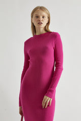 Pink High-Neck Rib-Knit Midaxi-dress