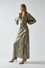 Black Gold Metallic V-Neck Maxi-Dress