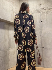 Black Amber-Yellow Flower Oversized-Shirt