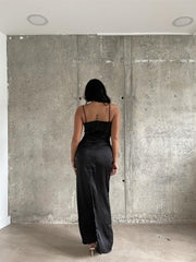 Black  Satin Maxi-Dress