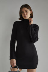 Black Flared Sleeve Knitted Mini-Dress