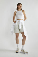 Bleach-White Denim Cut-Off Long Shorts