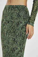 Green-Black Animal Mesh Pencil Midi-Skirt