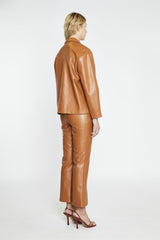 Tan PU Flared Trousers