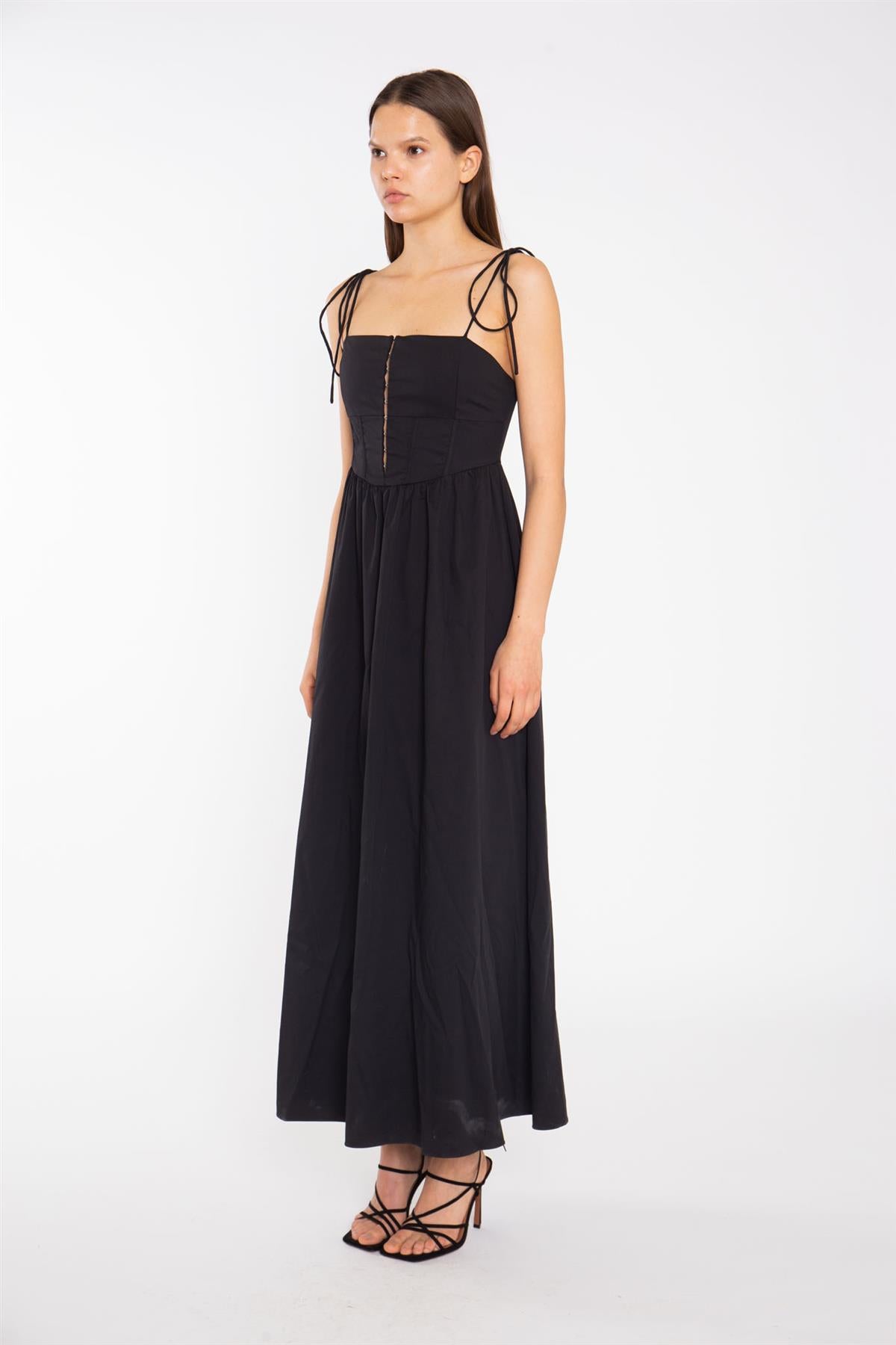 Black Corset Front Maxi-Dress