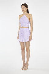 Light-Violet Ruched Halterneck Crop-Top