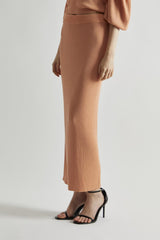 Dusty-Peach Glitter Knitted Bodycon Midaxi-Skirt