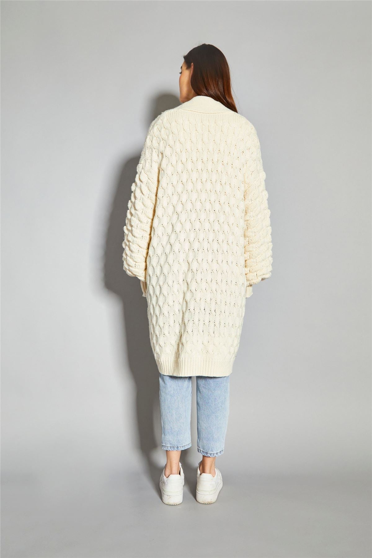 Cream Cable Knit Longline-Cardigan