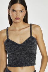 Black-Silver Tinsel Knitted Cami Crop-Top