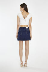 Indigo Stonewash Side Split Denim Mini-Skirt