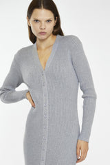 Grey-Marl Button-Down Knitted Midi-Dress