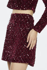 Port-Red Velvet-Sequin Mini-Skirt