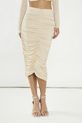 Nude Ruched Midi-Skirt