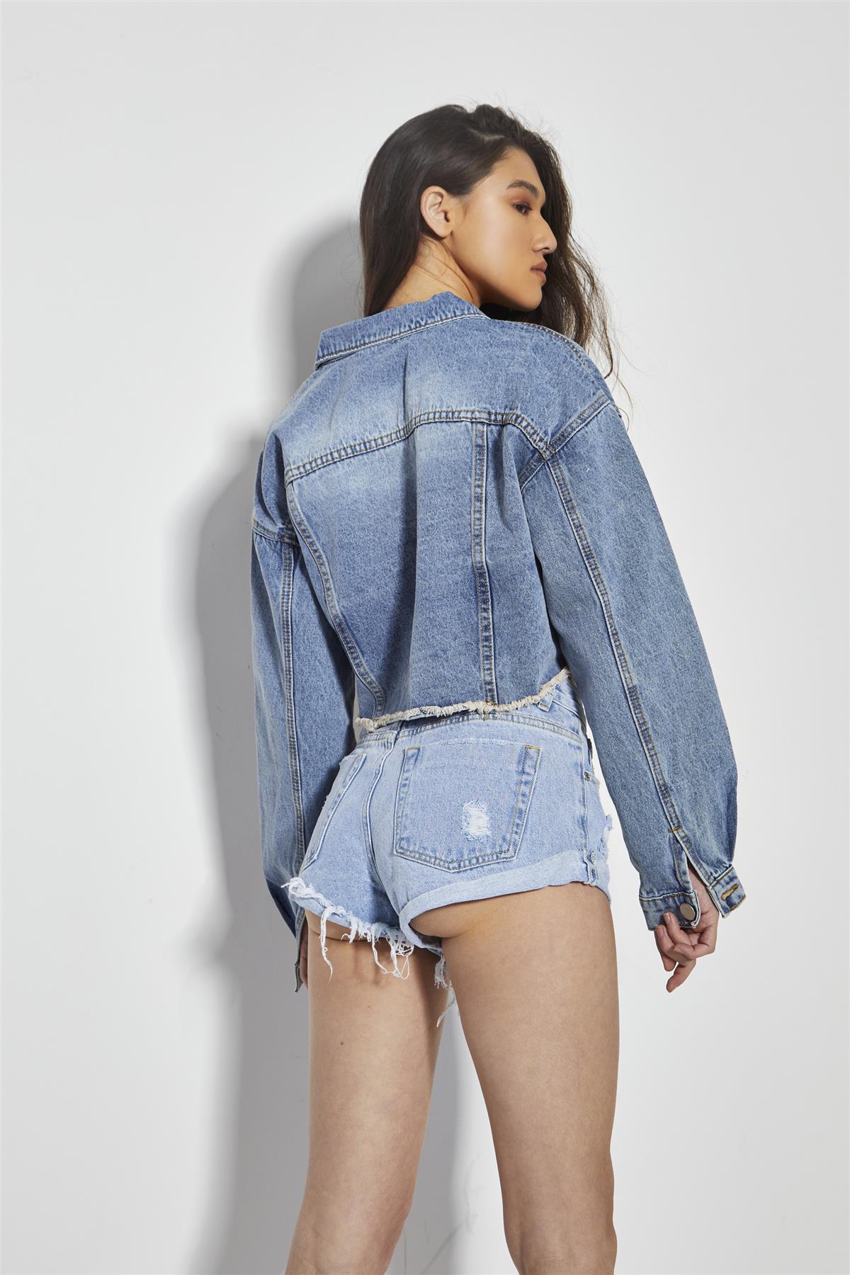 Bleach Stonewash Distressed Denim Shorts