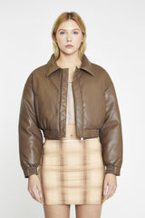 Peanut-Brown Cropped Bomber Jacket