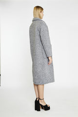 Grey Marl Lapel Collar Midi-Coat