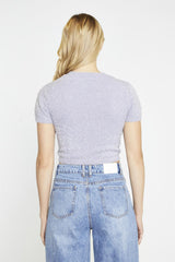 Lilac-Glitter Short-Sleeve Knitted Top