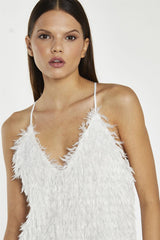 White Glitter Fringe Mini-Dress