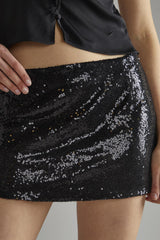 Black-Sequin Peplum Mini-Skirt