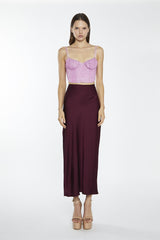 Deep-Burgundy Sateen Side-Split Maxi-Skirt